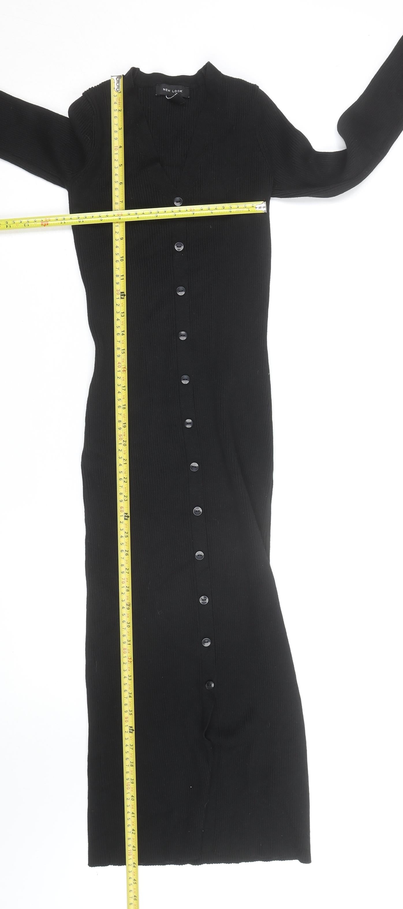 New Look Women's Black Size 8 Bodycon Midi Knit Button Dress