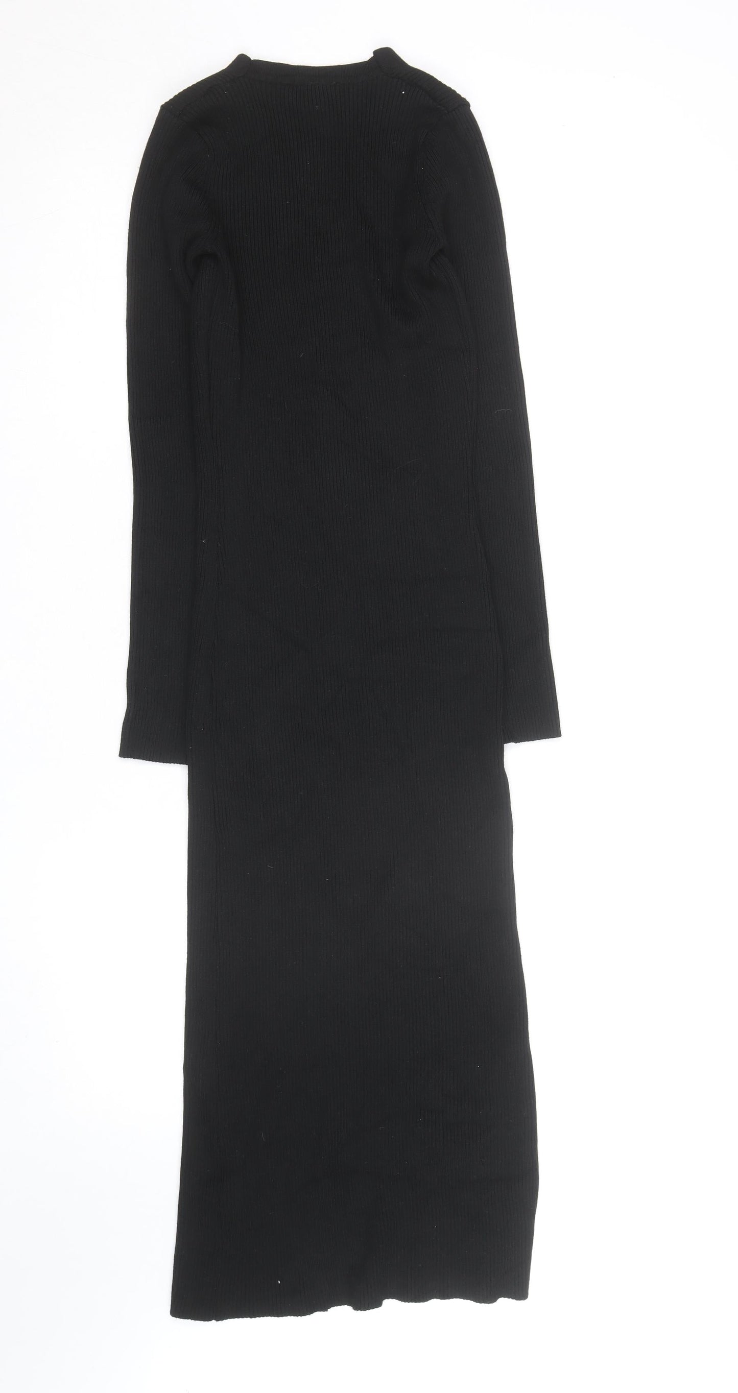 New Look Women's Black Size 8 Bodycon Midi Knit Button Dress