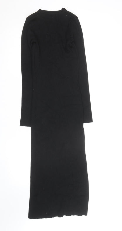 New Look Women's Black Size 8 Bodycon Midi Knit Button Dress