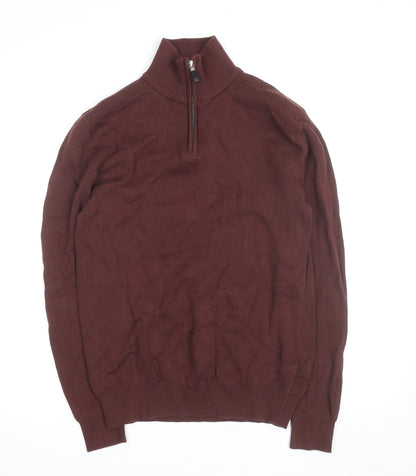 Next Men's Brown 1/4 Zip Cotton Knit Jacket Size S Regular