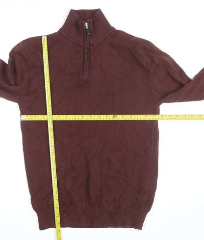 Next Men's Brown 1/4 Zip Cotton Knit Jacket Size S Regular