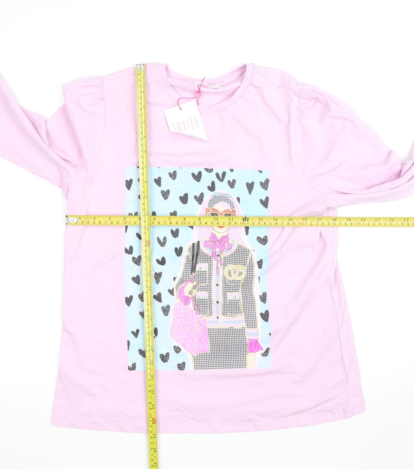 Savida Women Pink Long Sleeve Graphic T-Shirt Size 14