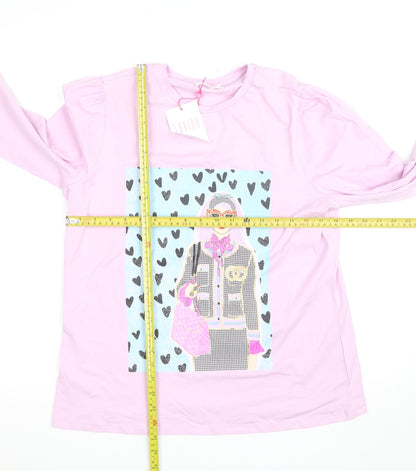 Savida Women Pink Long Sleeve Graphic T-Shirt Size 14