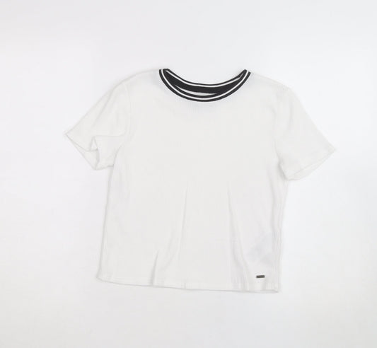 Hollister Women White Ringer T-Shirt Size S Classic Casual Top