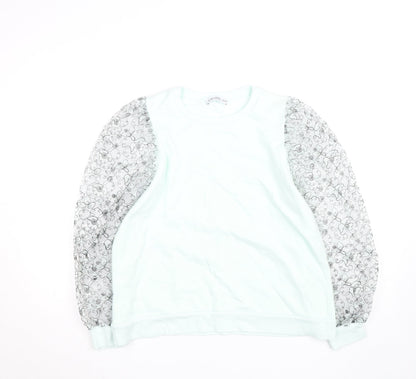 Gallery Women Mint Green Floral Lace Sleeve Sweatshirt UK M