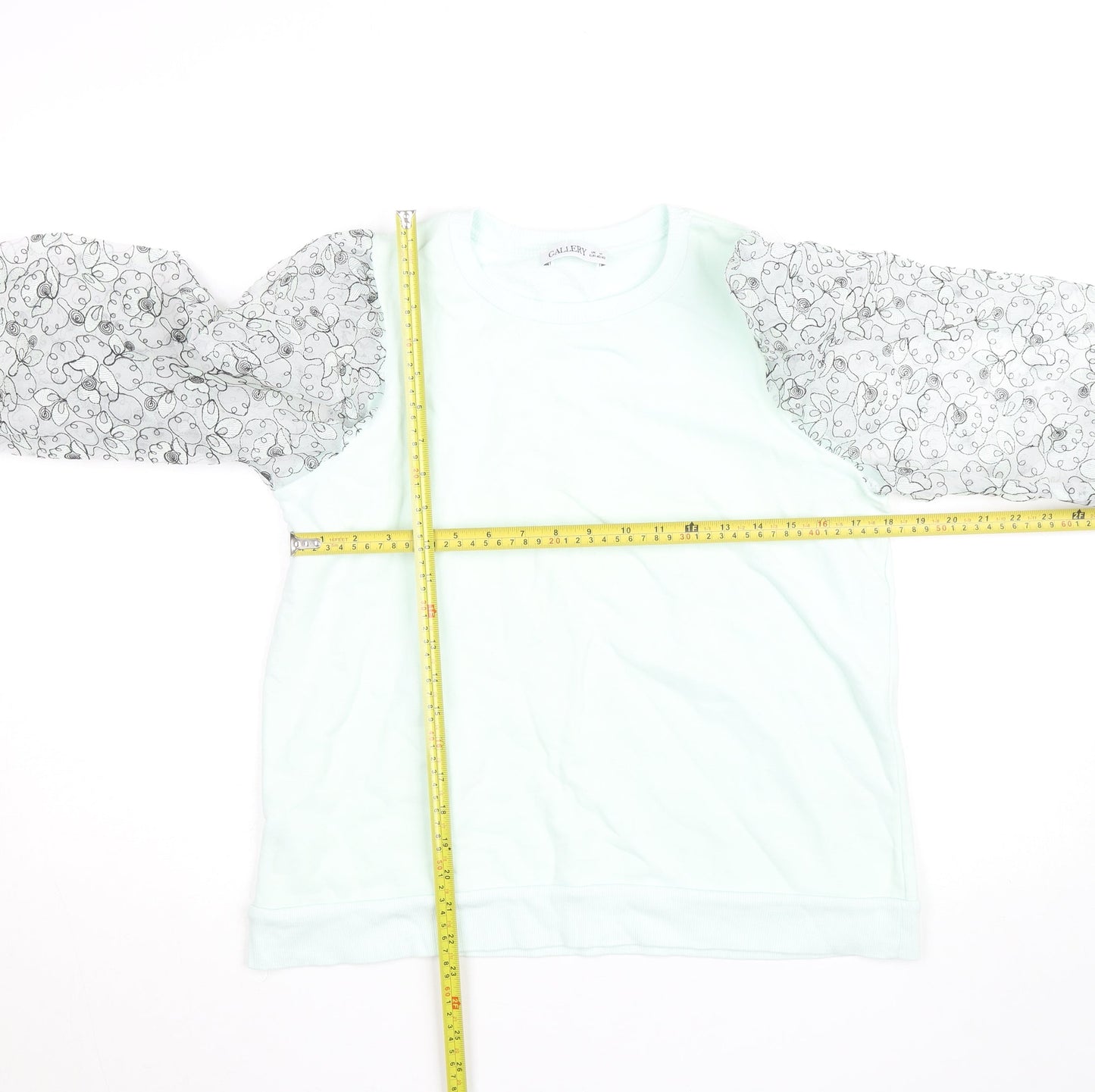 Gallery Women Mint Green Floral Lace Sleeve Sweatshirt UK M