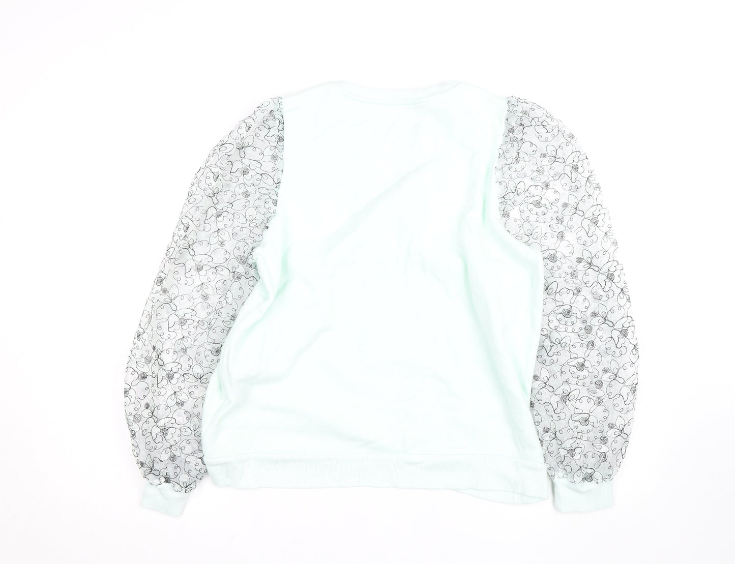 Gallery Women Mint Green Floral Lace Sleeve Sweatshirt UK M