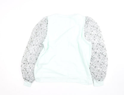 Gallery Women Mint Green Floral Lace Sleeve Sweatshirt UK M