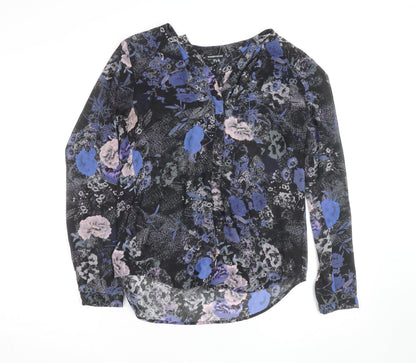 Warehouse Women’s Black Blue Floral Long Sleeve Blouse UK 6