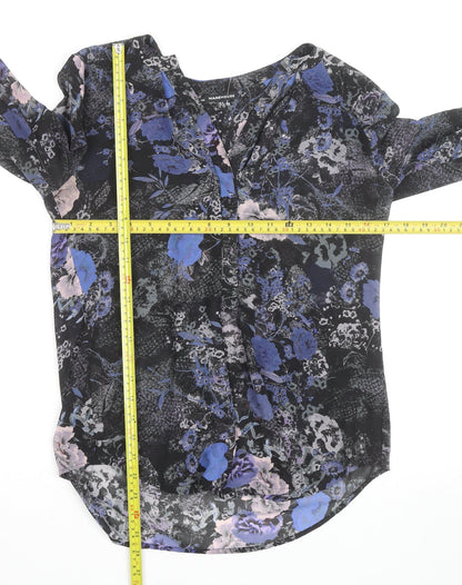 Warehouse Women’s Black Blue Floral Long Sleeve Blouse UK 6