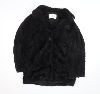 Zara Woman Black Faux Fur Mid-Length Coat Women M Autumn Winter