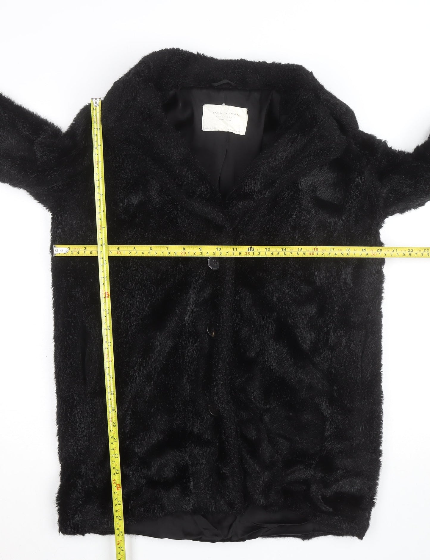 Zara Woman Black Faux Fur Mid-Length Coat Women M Autumn Winter