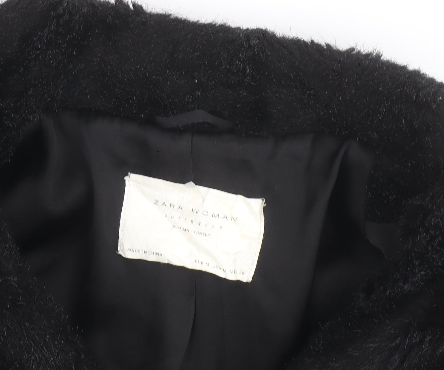 Zara Woman Black Faux Fur Mid-Length Coat Women M Autumn Winter