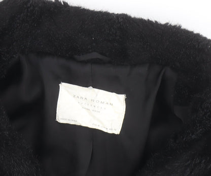 Zara Woman Black Faux Fur Mid-Length Coat Women M Autumn Winter