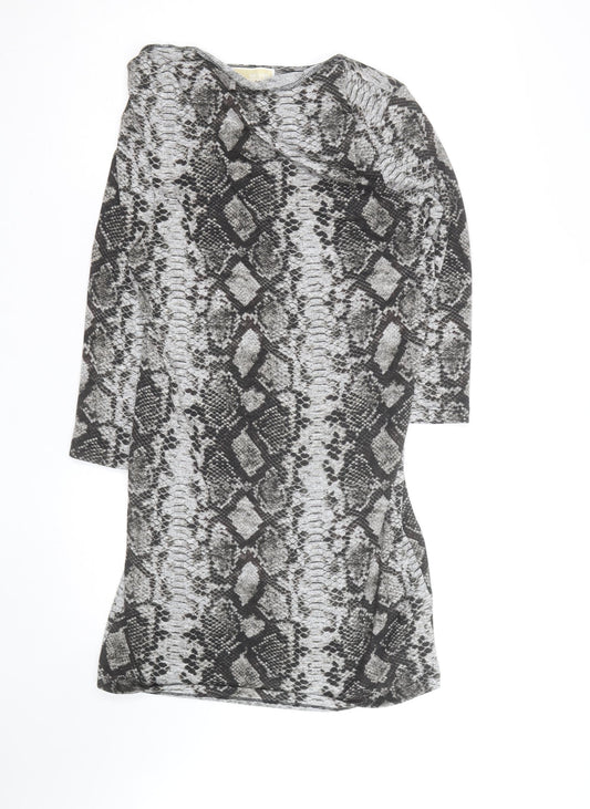 Michael Kors Womens Grey Snake Print Bodycon Dress Size M