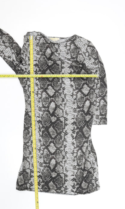 Michael Kors Womens Grey Snake Print Bodycon Dress Size M
