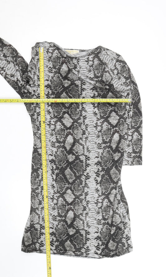 Michael Kors Womens Grey Snake Print Bodycon Dress Size M