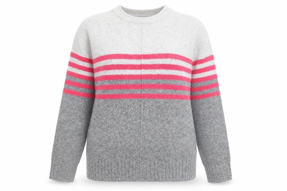 Marks & Spencer Women's Grey Striped Knit Pullover Jumper Size 12