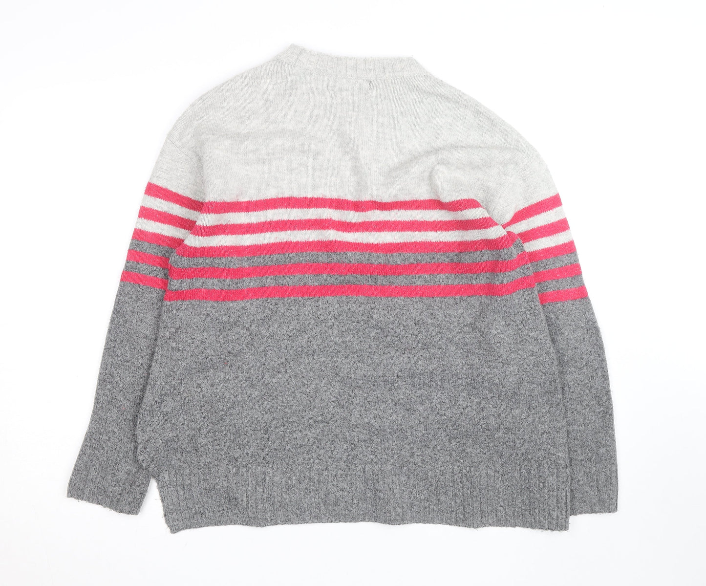 Marks and Spencer Women's Grey Striped Knit Pullover Jumper Size 12