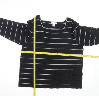 Dressbarn Women Black Striped Boat Neck 3/4 Sleeve Knit Top Size 18 Plus