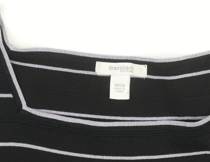 Dressbarn Women Black Striped Boat Neck 3/4 Sleeve Knit Top Size 18 Plus