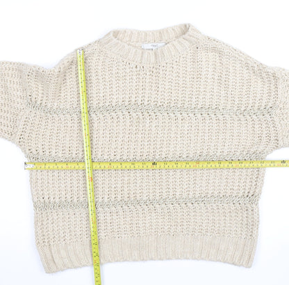Next Women Beige Chunky Knit Crew Neck Pullover Jumper M