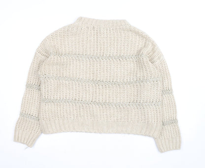 Next Women Beige Chunky Knit Crew Neck Pullover Jumper M