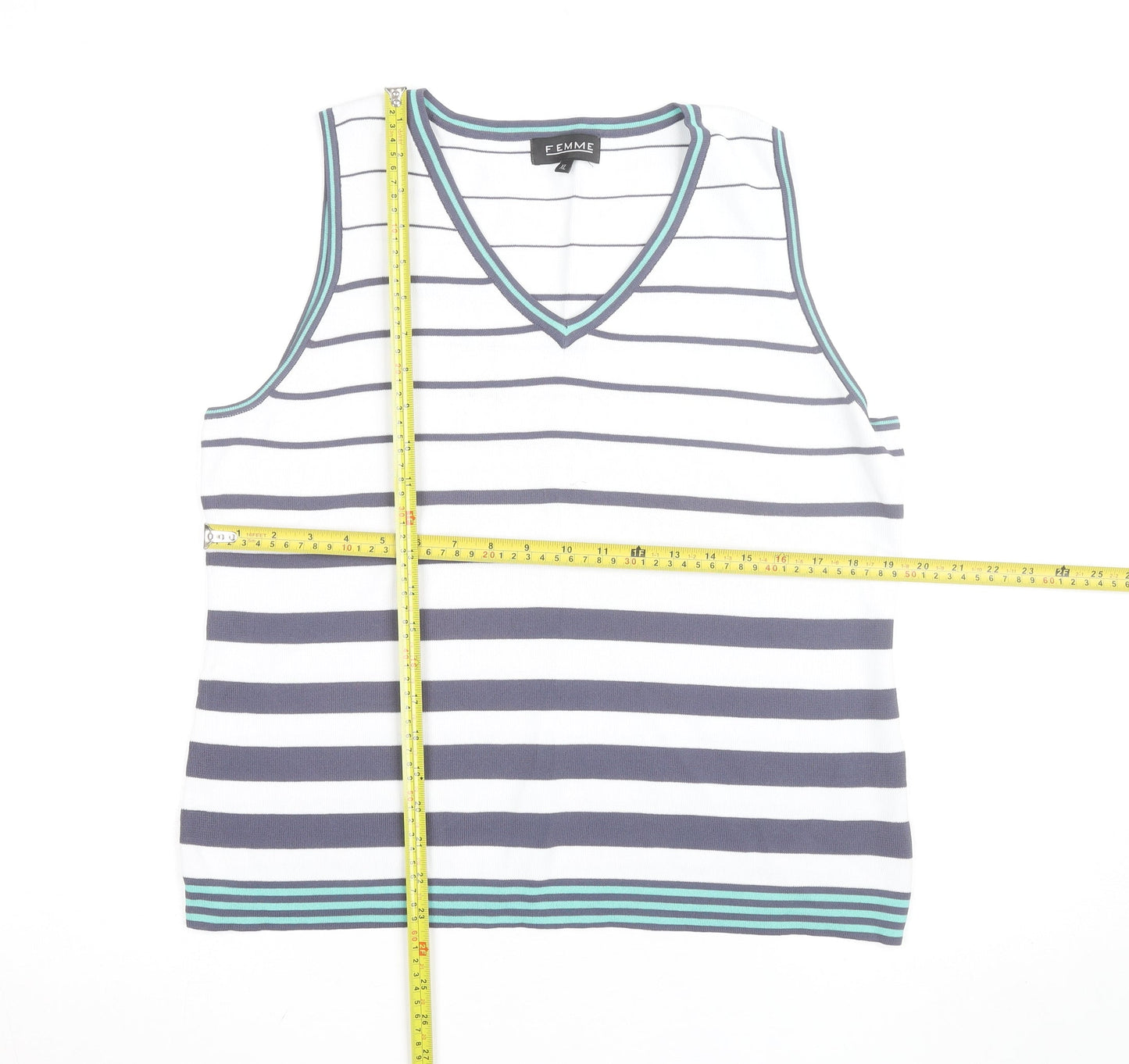 Femme Women’s White Striped V-Neck Tank Top Size XL
