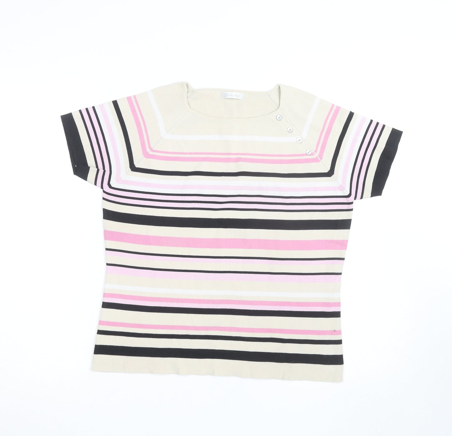 Berkertex Women’s Multicoloured Striped Knit Short Sleeve Top Size 16