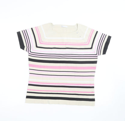 Berkertex Women’s Multicoloured Striped Knit Short Sleeve Top Size 16