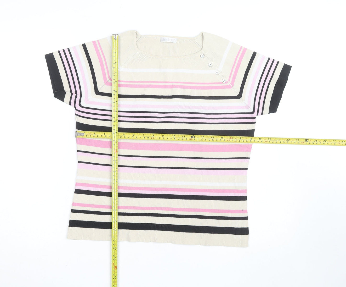 Berkertex Women’s Multicoloured Striped Knit Short Sleeve Top Size 16