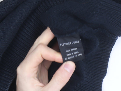 Fletcher Jones Men's Blue Striped Cotton V-Neck Jumper Size S