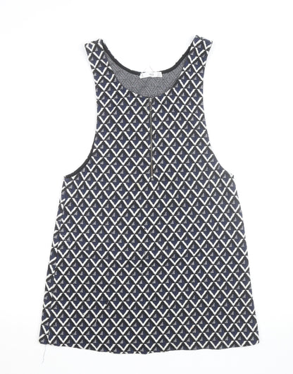 Mango Women Blue Geometric Zip Knit Tank Top XS