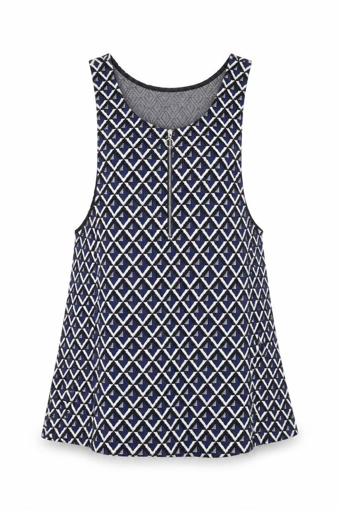 Mango Women Blue Geometric Zip Knit Tank Top XS