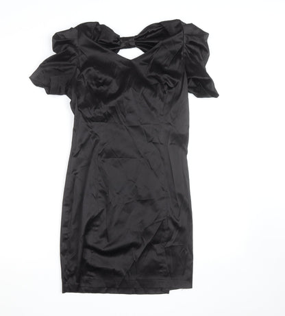 Vero Moda Women’s Black Bodycon Short Dress Size 8 Party Satin Puff Sleeve