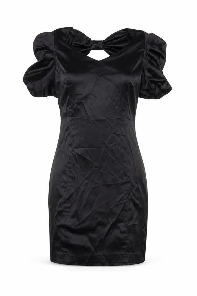 Vero Moda Women’s Black Bodycon Short Dress Size 8 Party Satin Puff Sleeve