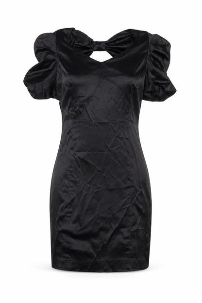 Vero Moda Women’s Black Bodycon Short Dress Size 8 Party Satin Puff Sleeve