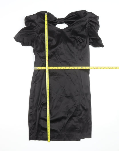 Vero Moda Women’s Black Bodycon Short Dress Size 8 Party Satin Puff Sleeve