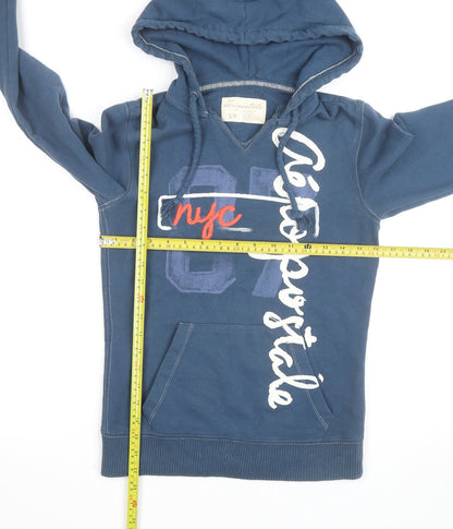 Aeropostale Men Blue Pullover Hoodie S Regular Logo Graphic