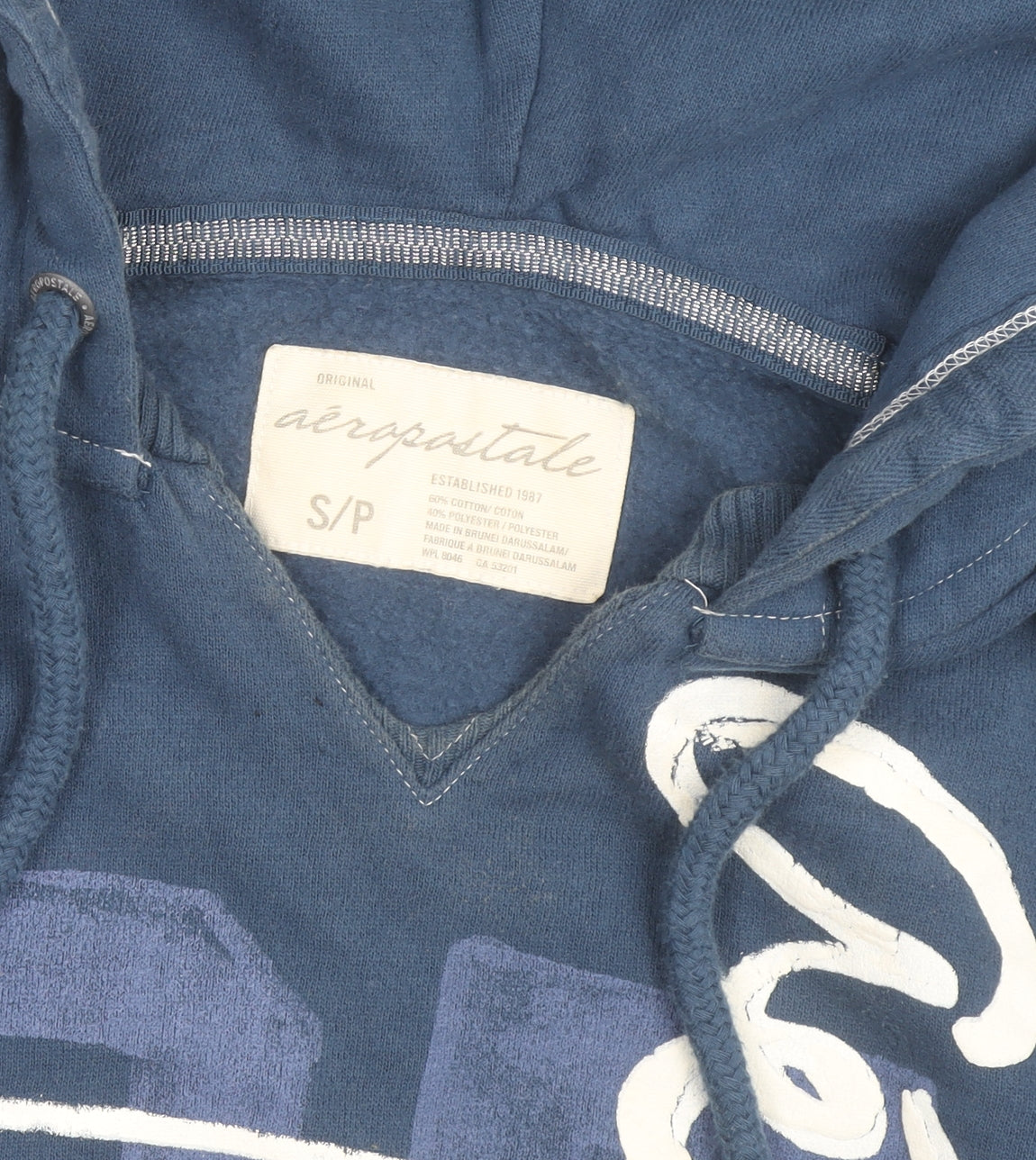 Aeropostale Men Blue Pullover Hoodie S Regular Logo Graphic