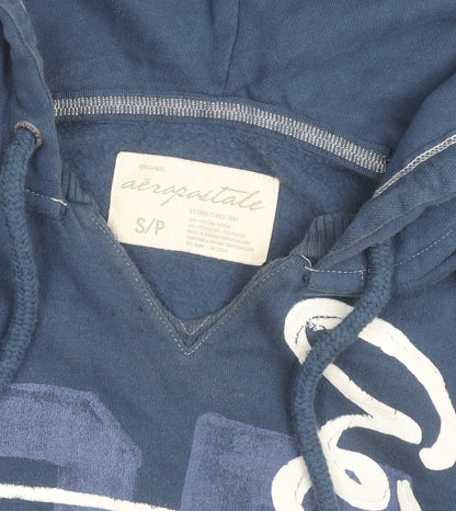 Aeropostale Men Blue Pullover Hoodie S Regular Logo Graphic