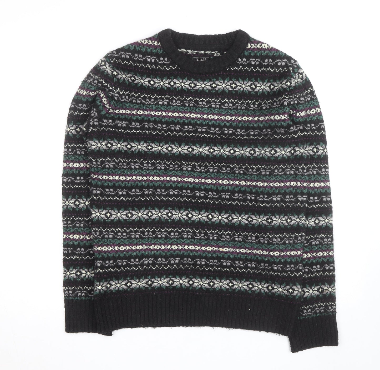 FatFace Men’s Black Fair Isle Wool Blend Crew Neck Jumper L