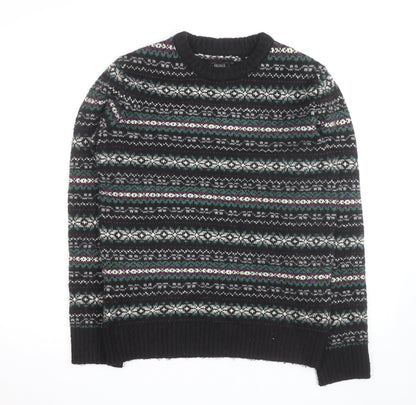 FatFace Men’s Black Fair Isle Wool Blend Crew Neck Jumper L