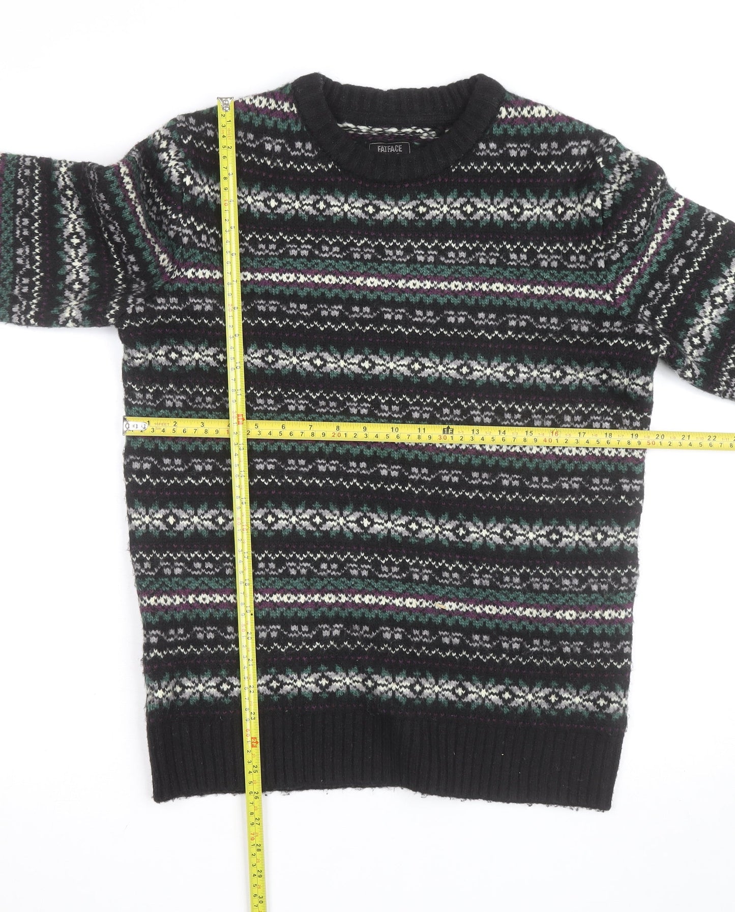 FatFace Men’s Black Fair Isle Wool Blend Crew Neck Jumper L