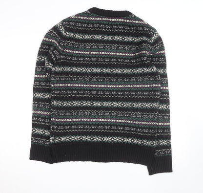 FatFace Men’s Black Fair Isle Wool Blend Crew Neck Jumper L