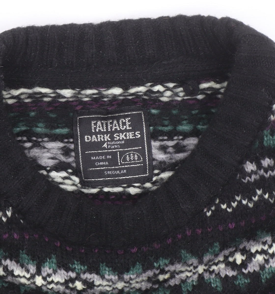 FatFace Men’s Black Fair Isle Wool Blend Crew Neck Jumper L