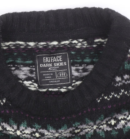 FatFace Men’s Black Fair Isle Wool Blend Crew Neck Jumper L