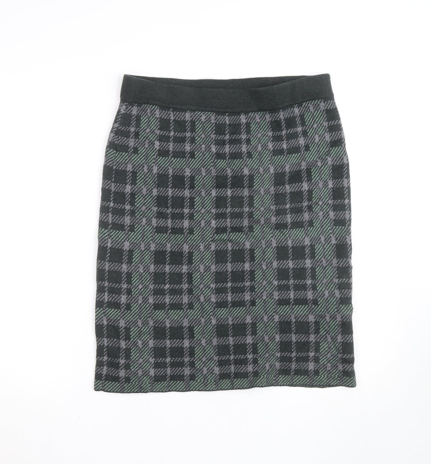 Woolovers Women's Grey Check Knit Pencil Skirt Size M High Waist