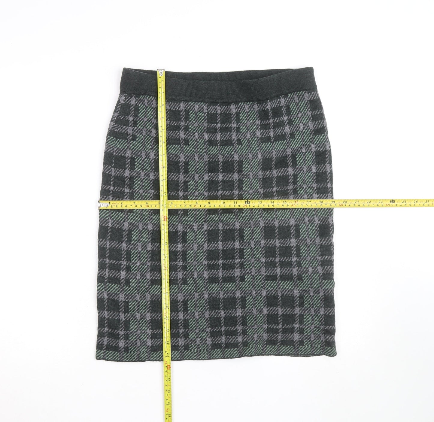 Woolovers Women's Grey Check Knit Pencil Skirt Size M High Waist