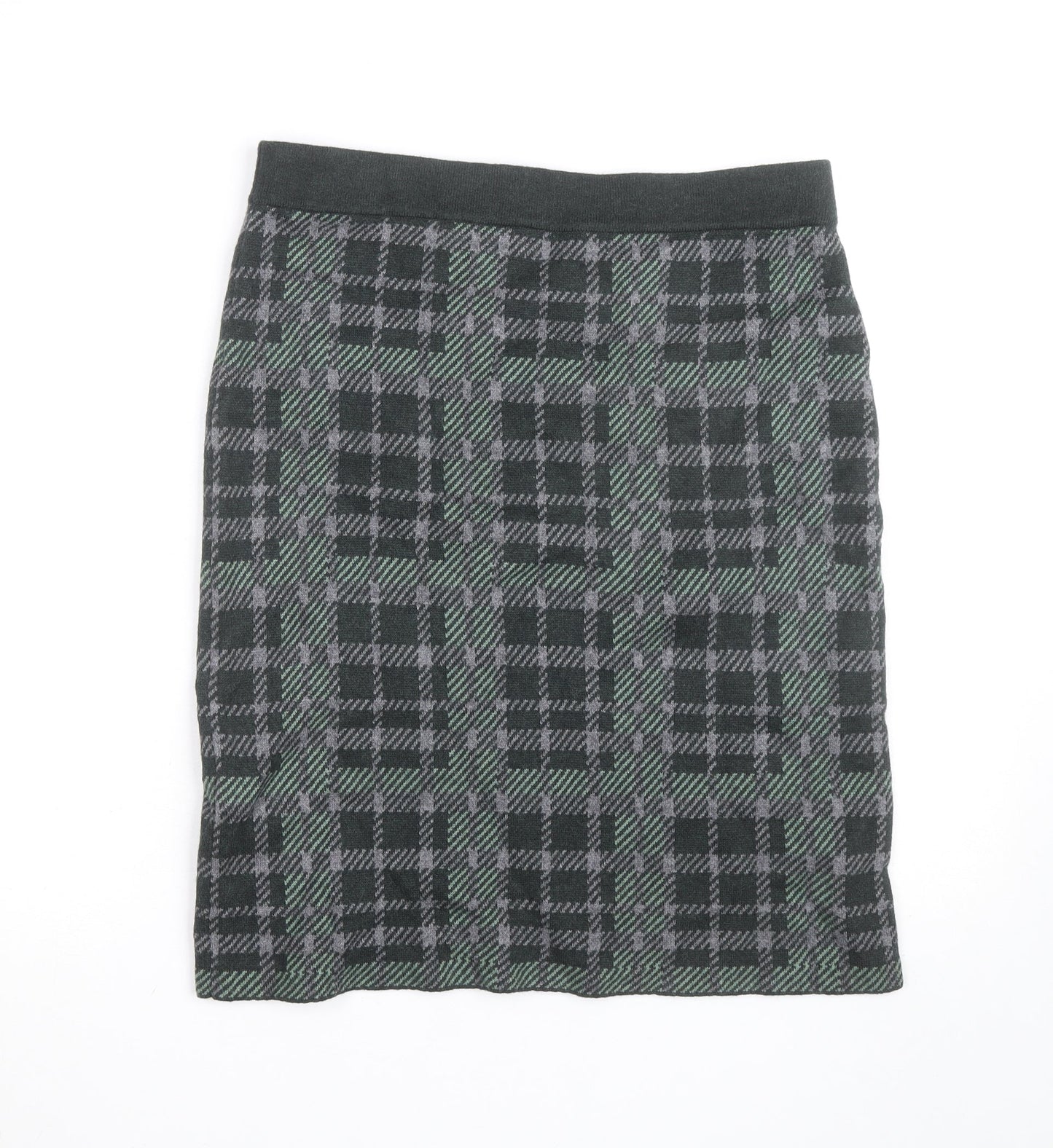 Woolovers Women's Grey Check Knit Pencil Skirt Size M High Waist